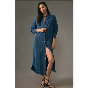NWT Anthropologie Pilcro Denim Long-Sleeve Buttondown Dress $148 XXS/XS Midi